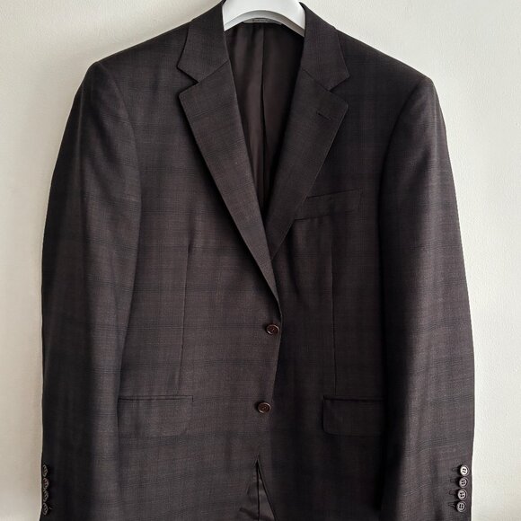 $1800 Canali Brown Check Wool Sport Coat / Blazer Surgeon’s Cuffs- 42 - Picture 1 of 12